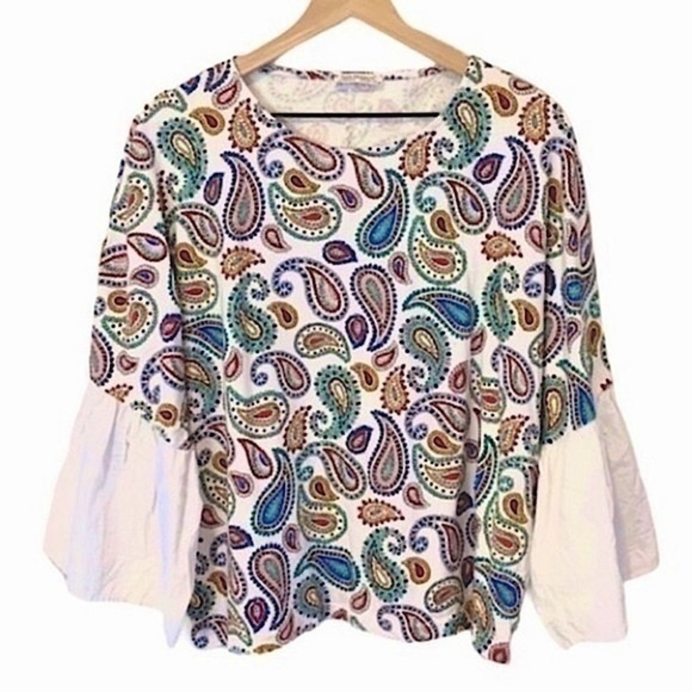 Zara Paisley Patterned Bell Sleeve Bohemain Top​